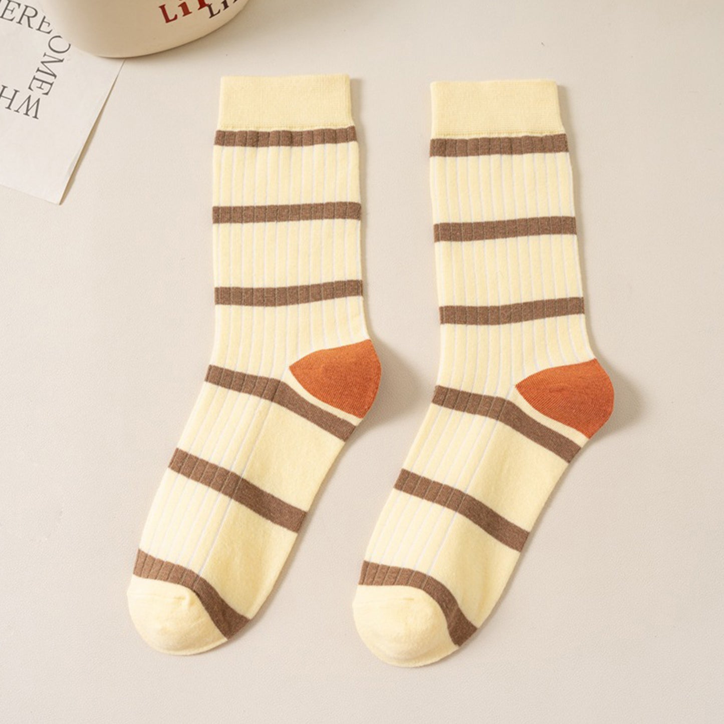 Anna-Kaci 3 Pairs Women's Mid-Calf Striped Casual Cotton Socks