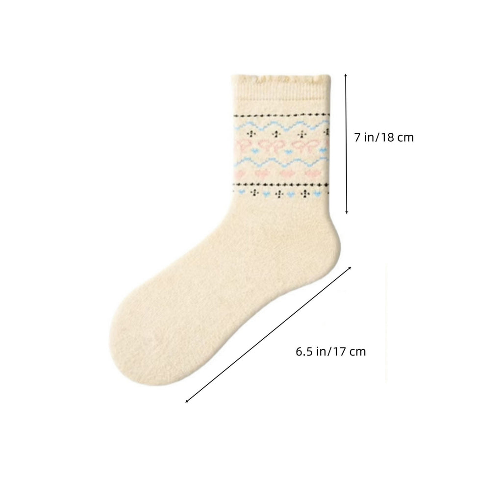 Anna-Kaci Women's 3-Pair Pack Crew Socks with Heart and Bow Pattern Knit Design Perfect for Gifting and Everyday Wear