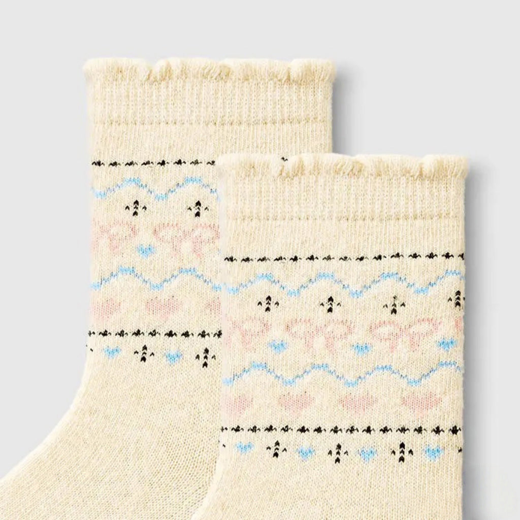 Anna-Kaci Women's 3-Pair Pack Crew Socks with Heart and Bow Pattern Knit Design Perfect for Gifting and Everyday Wear