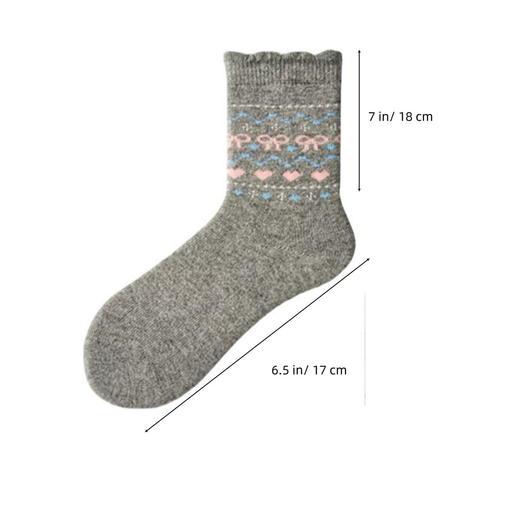 Anna-Kaci Women's 3-Pair Pack Crew Socks with Heart and Bow Pattern Knit Design Perfect for Gifting and Everyday Wear