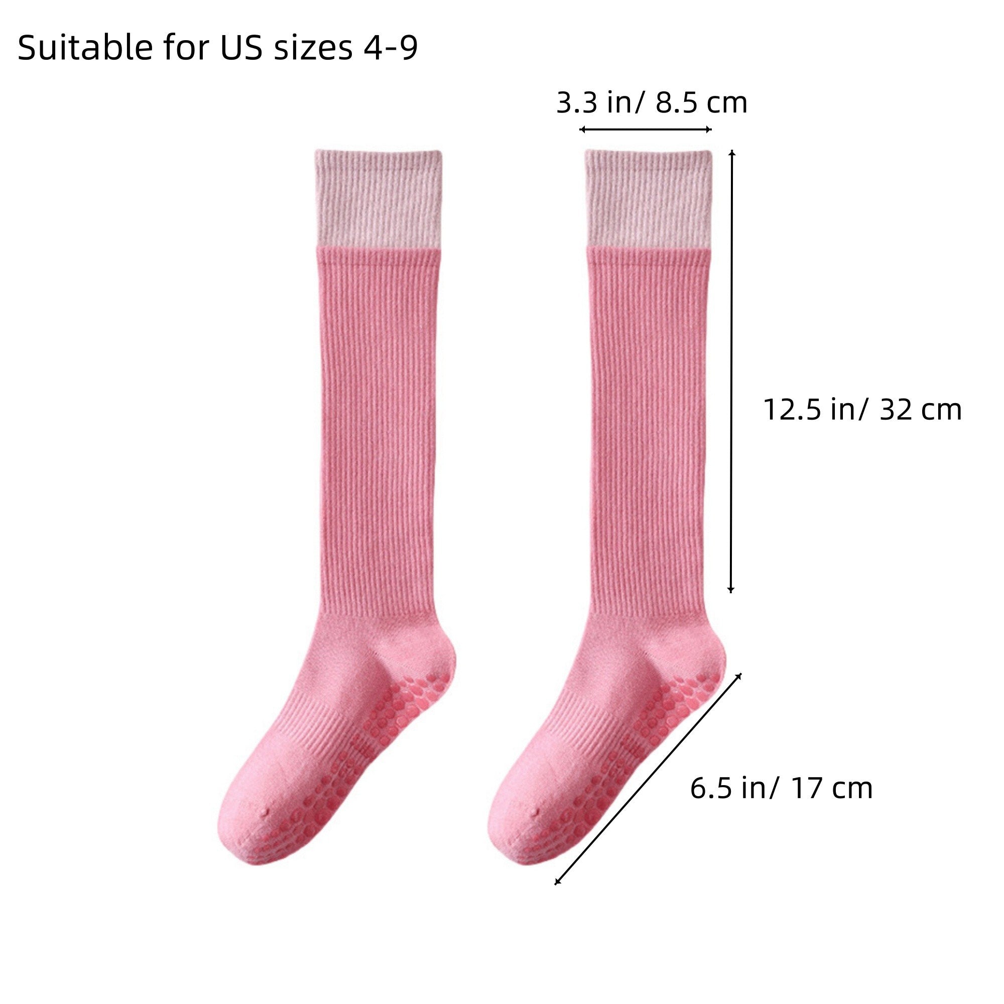 Anna-Kaci 2-Pair Knee High Grip Bottom Socks with Ribbed Knit Design and Cushioned Comfort for Yoga, Pilates, and Dance