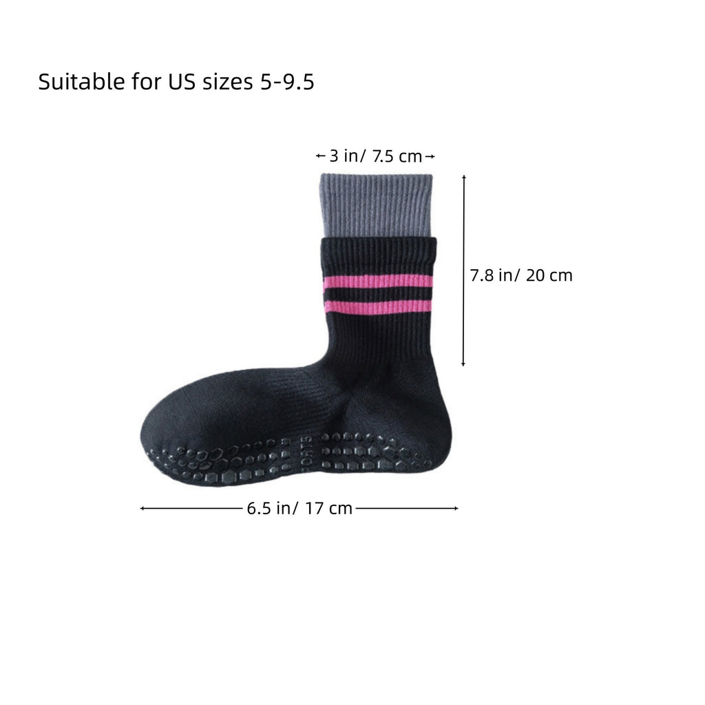 Anna-Kaci 3-Pair Mid-Calf Grip Bottom Socks with Striped Cuff and Soft Ribbed Knit for Everyday Comfort and Stability
