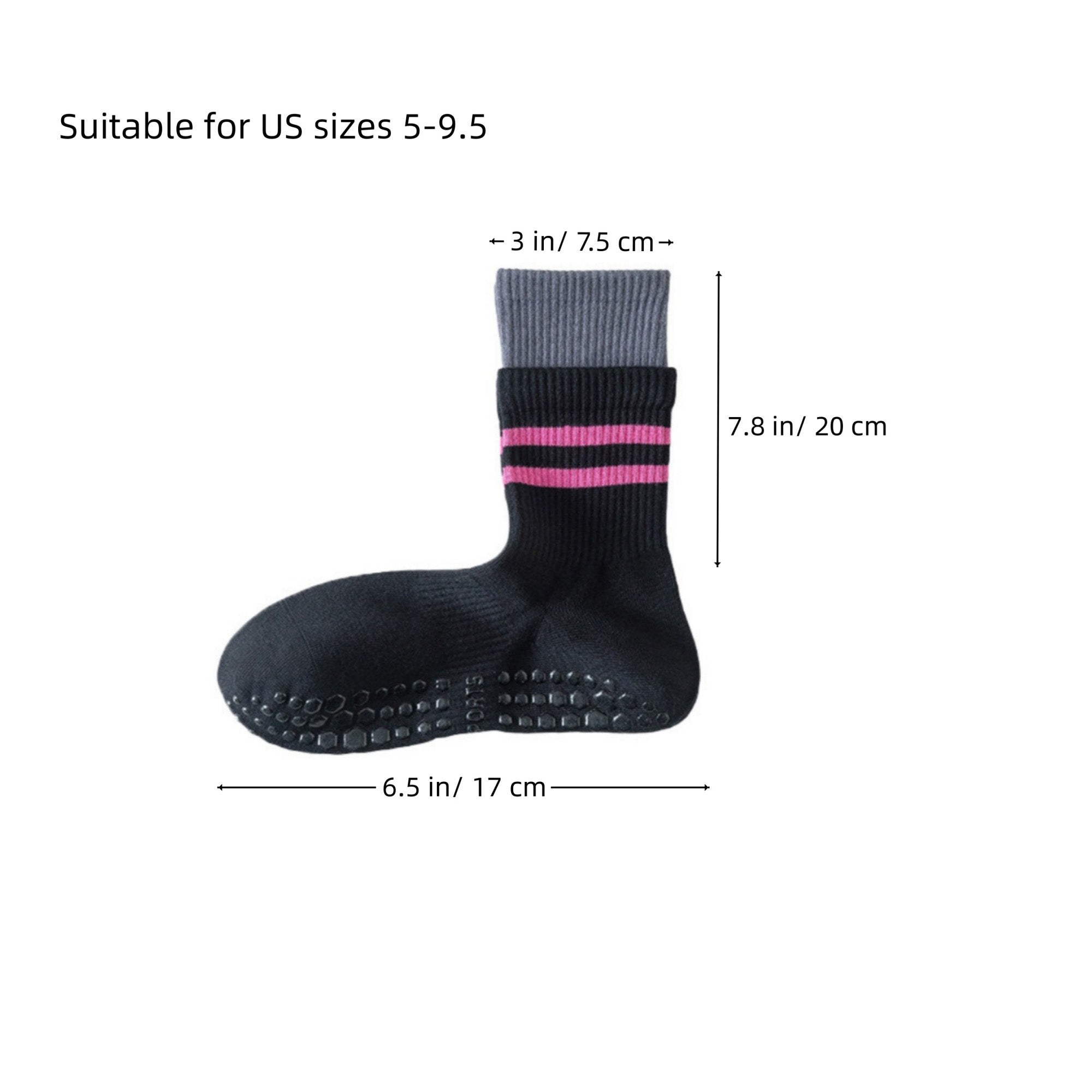 Anna-Kaci 3-Pair Mid-Calf Grip Bottom Socks with Striped Cuff and Soft Ribbed Knit for Everyday Comfort and Stability