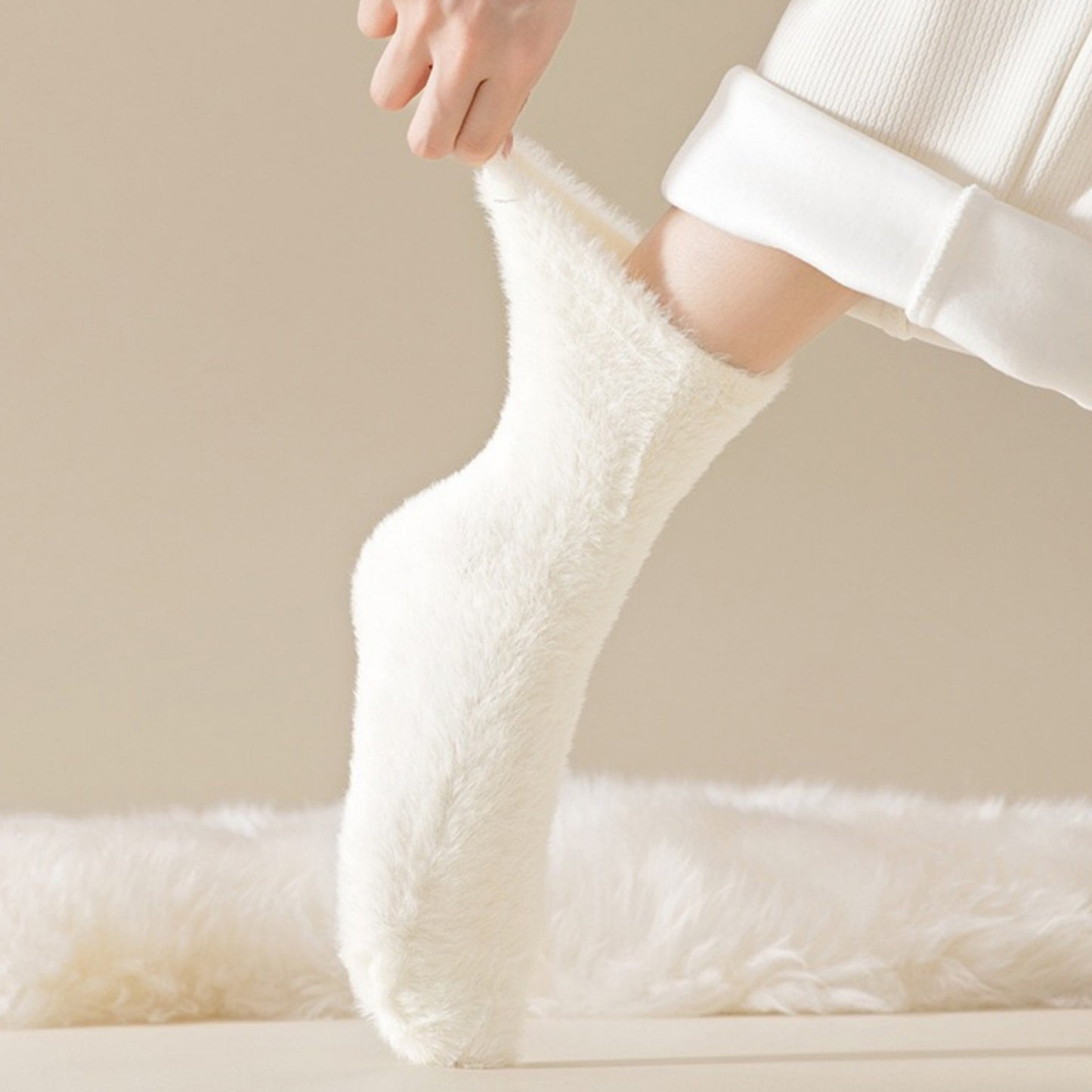 Anna-Kaci 3-Pair Plush Fuzzy Socks with Soft Fluffy Texture and Mid-Calf Design for Warmth and Comfort