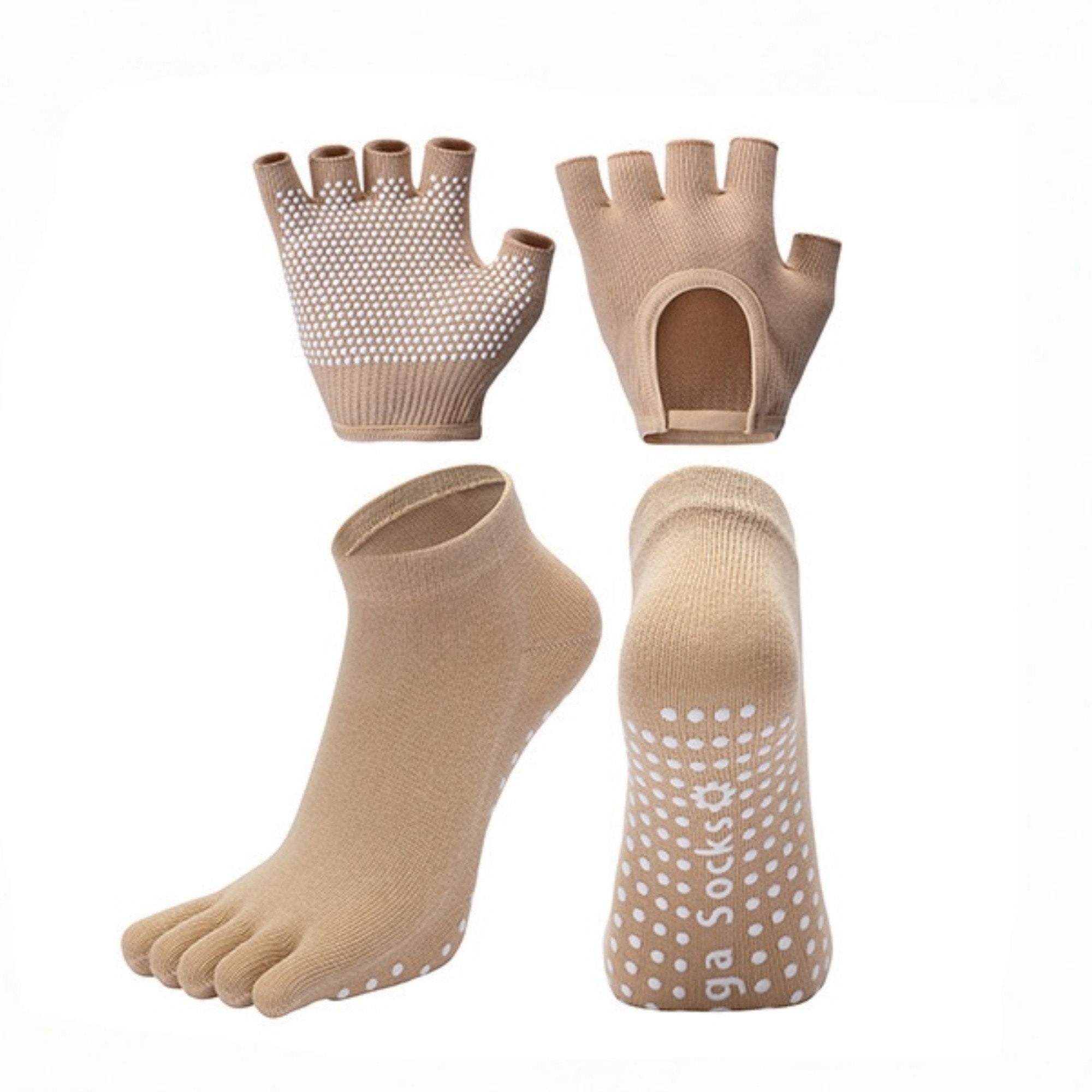 Anna-Kaci Yoga and Pilates Toe Sock and Fingerless Glove Set with Anti-Slip Grip and Breathable Stretch Fabric