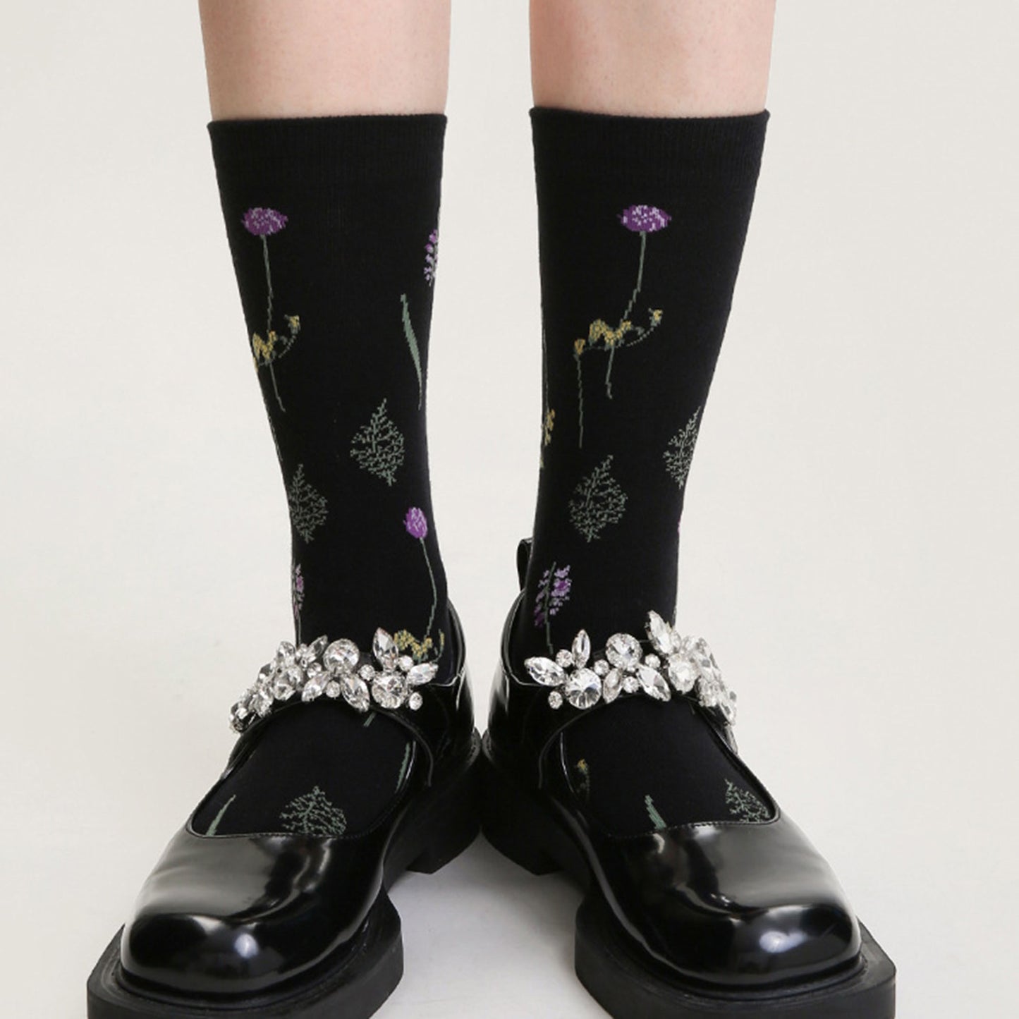 Anna-Kaci Women's 3-Pair Floral Pattern Crew Socks with Scalloped Cuff and Allover Knit Design for Everyday Feminine Style
