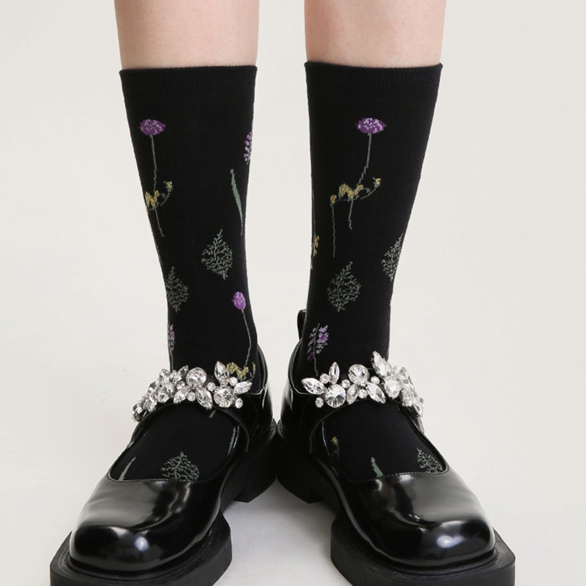 Anna-Kaci Women's 3-Pair Floral Pattern Crew Socks with Scalloped Cuff and Allover Knit Design for Everyday Feminine Style