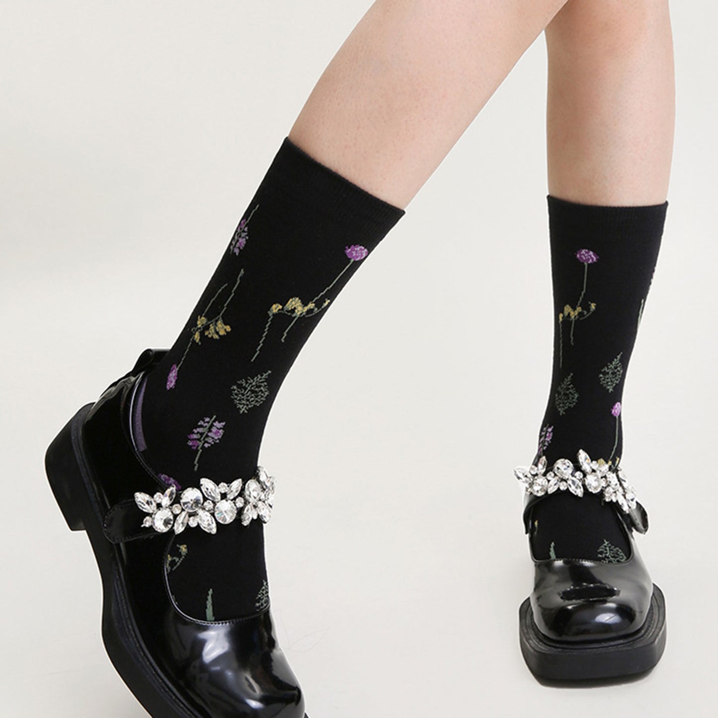 Anna-Kaci Women's 3-Pair Floral Pattern Crew Socks with Scalloped Cuff and Allover Knit Design for Everyday Feminine Style