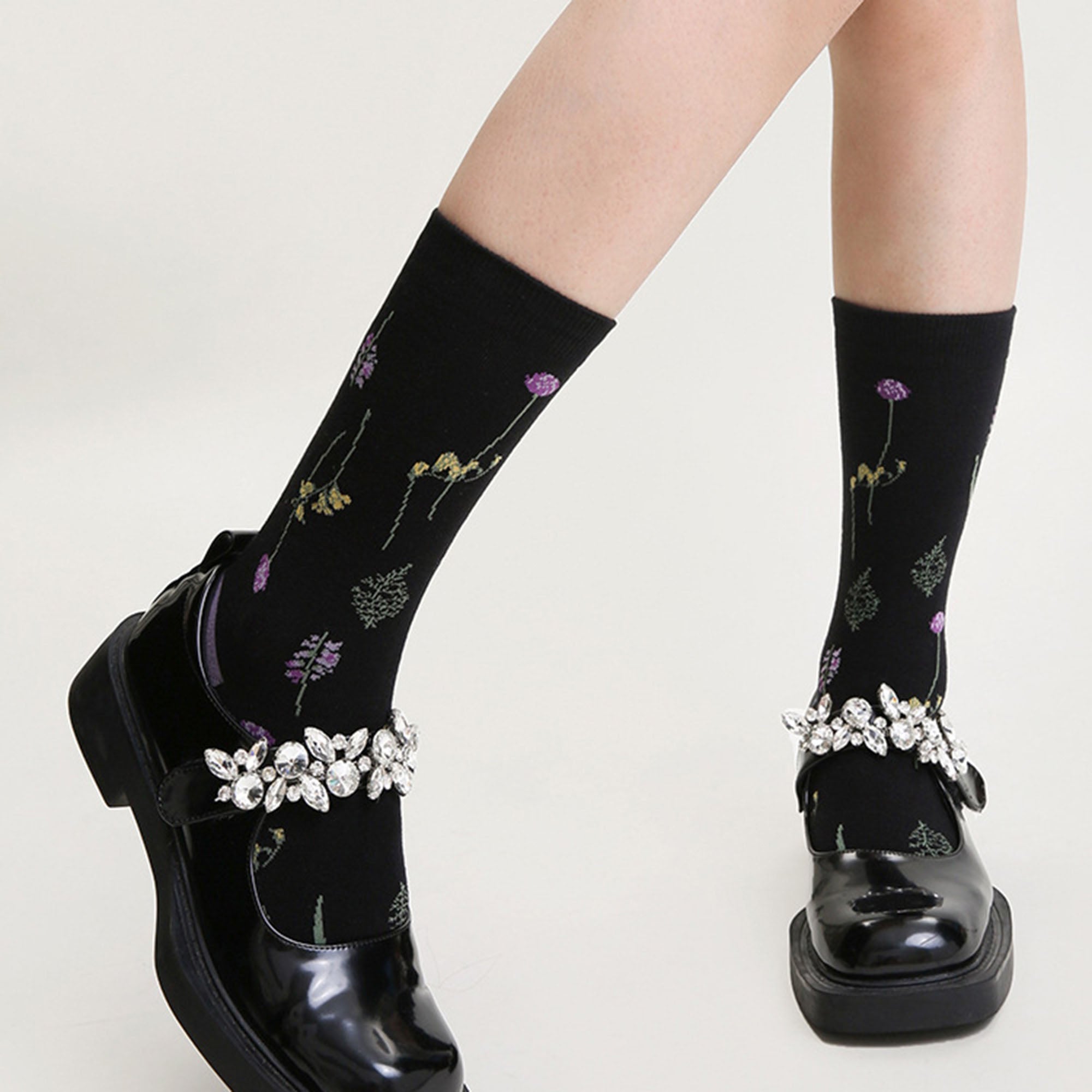 Anna-Kaci Women's 3-Pair Floral Pattern Crew Socks with Scalloped Cuff and Allover Knit Design for Everyday Feminine Style