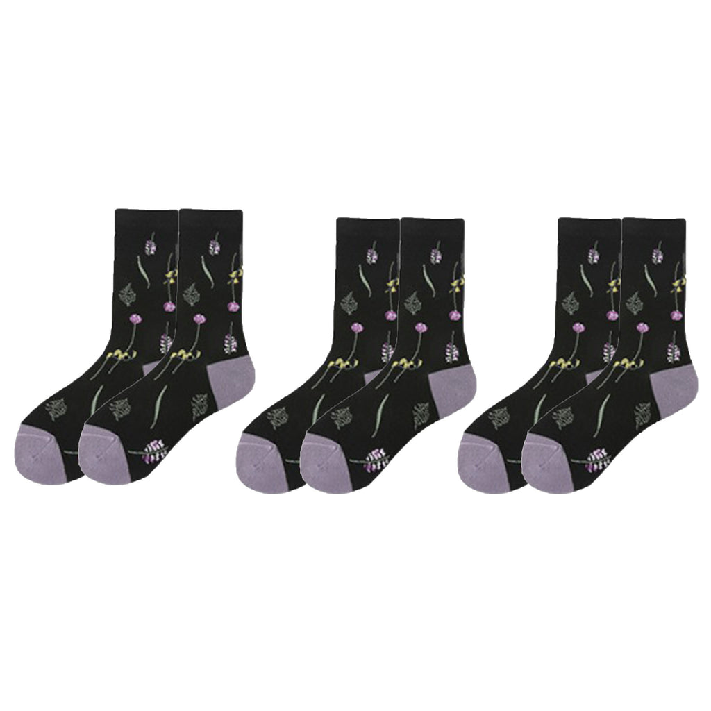 Anna-Kaci Women's 3-Pair Floral Pattern Crew Socks with Scalloped Cuff and Allover Knit Design for Everyday Feminine Style