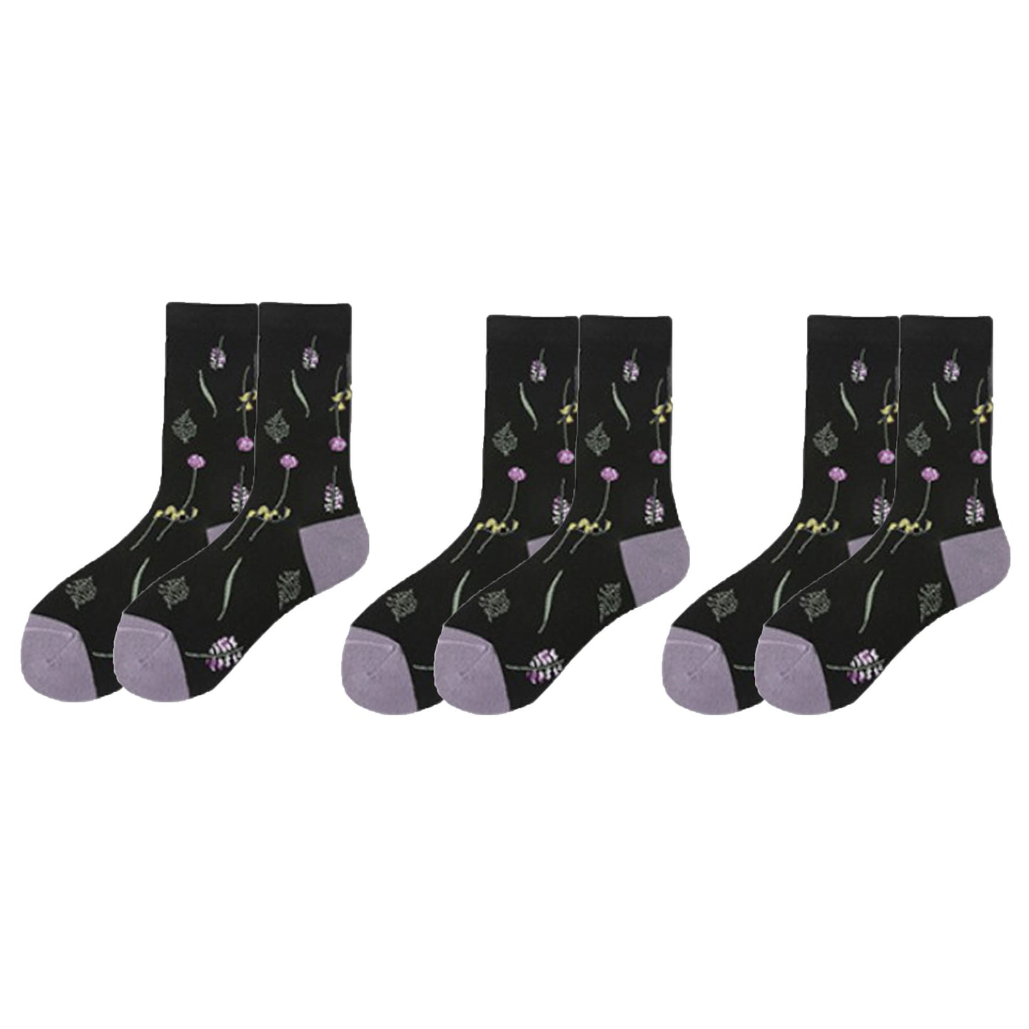 Anna-Kaci Women's 3-Pair Floral Pattern Crew Socks with Scalloped Cuff and Allover Knit Design for Everyday Feminine Style
