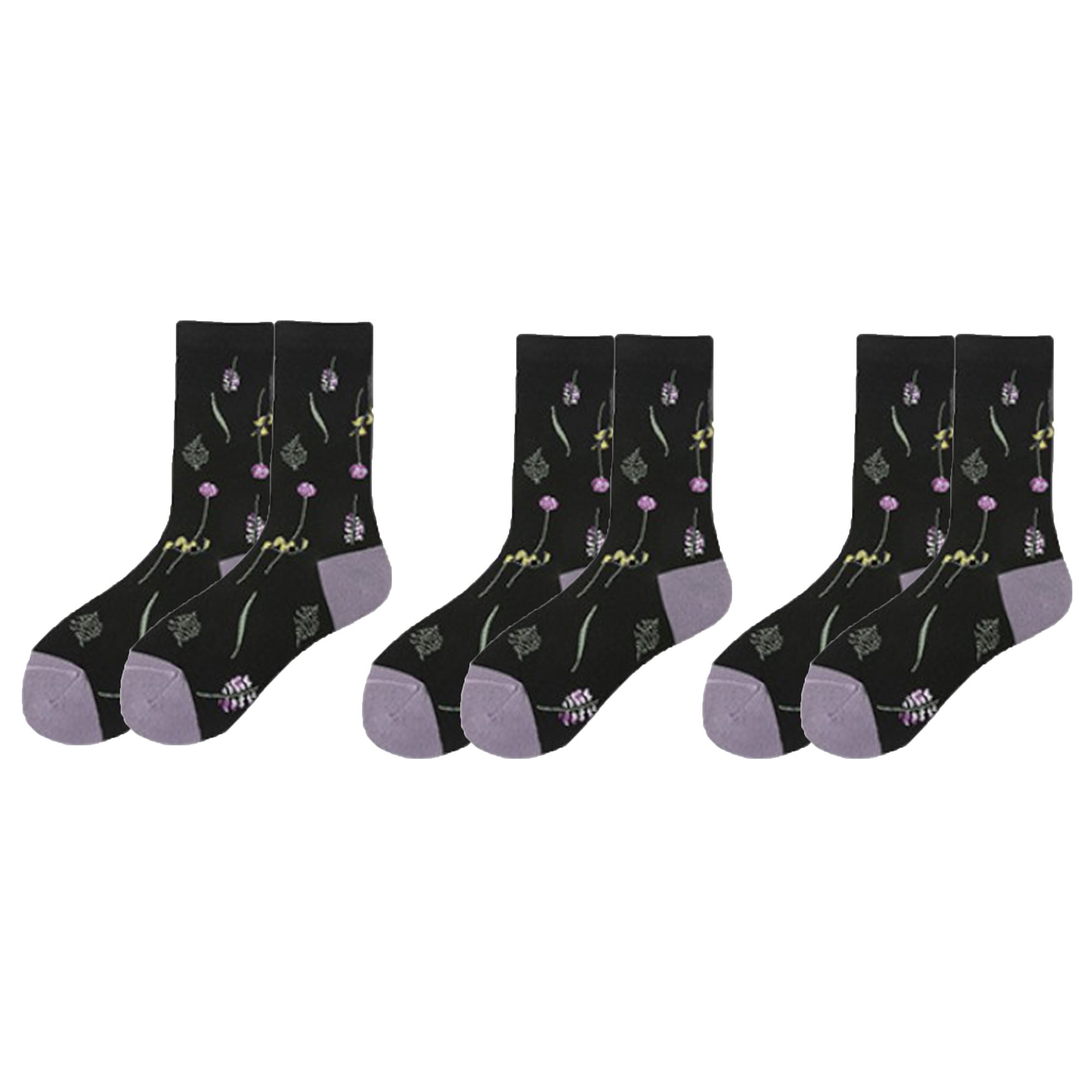 Anna-Kaci Women's 3-Pair Floral Pattern Crew Socks with Scalloped Cuff and Allover Knit Design for Everyday Feminine Style
