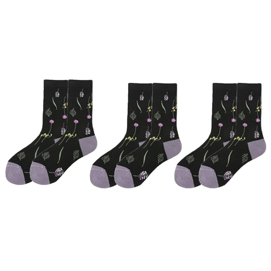 Anna-Kaci Women's 3-Pair Floral Pattern Crew Socks with Scalloped Cuff and Allover Knit Design for Everyday Feminine Style
