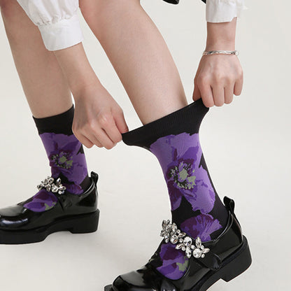 Anna-Kaci Women's 3-Pair Floral Pattern Crew Socks with Scalloped Cuff and Allover Knit Design for Everyday Feminine Style