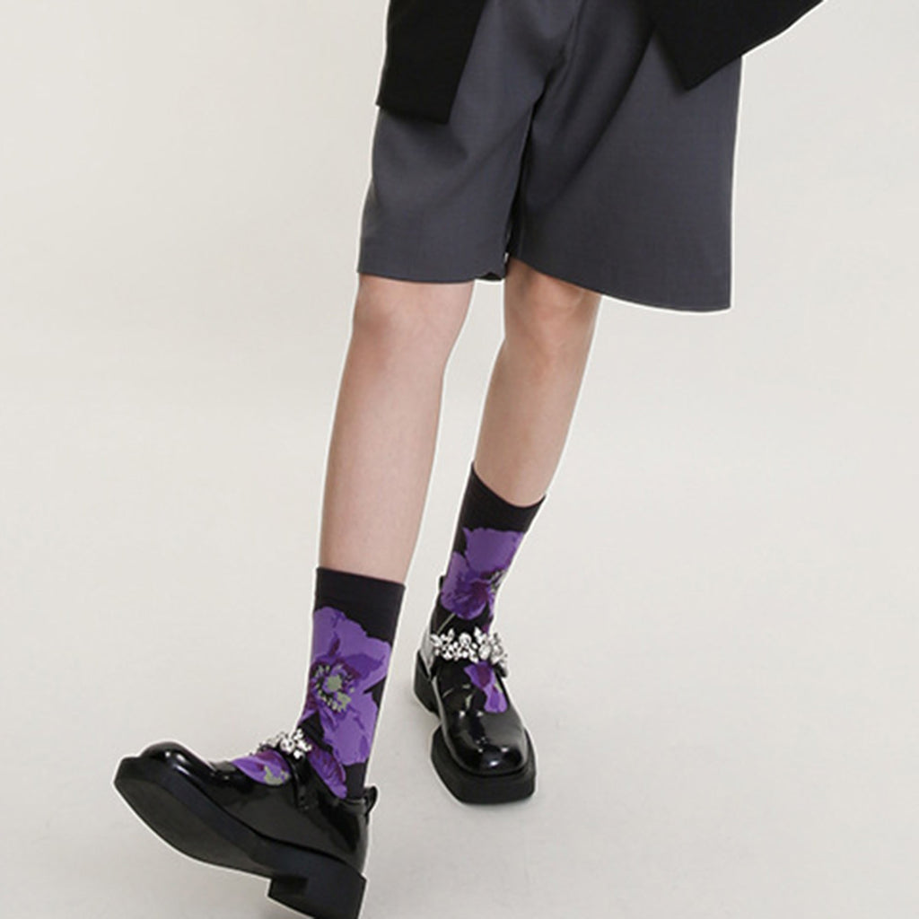 Anna-Kaci Women's 3-Pair Floral Pattern Crew Socks with Scalloped Cuff and Allover Knit Design for Everyday Feminine Style