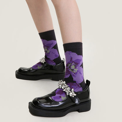 Anna-Kaci Women's 3-Pair Floral Pattern Crew Socks with Scalloped Cuff and Allover Knit Design for Everyday Feminine Style