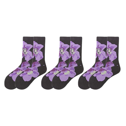 Anna-Kaci Women's 3-Pair Floral Pattern Crew Socks with Scalloped Cuff and Allover Knit Design for Everyday Feminine Style