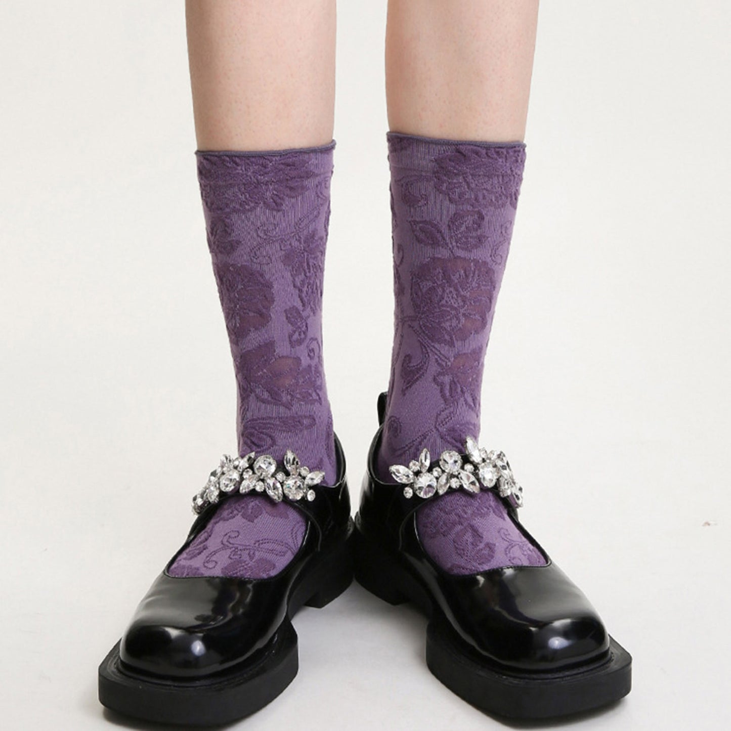 Anna-Kaci Women's 3-Pair Floral Pattern Crew Socks with Scalloped Cuff and Allover Knit Design for Everyday Feminine Style