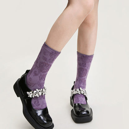 Anna-Kaci Women's 3-Pair Floral Pattern Crew Socks with Scalloped Cuff and Allover Knit Design for Everyday Feminine Style