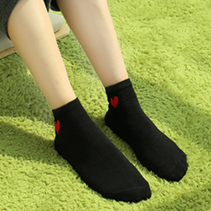 Anna-Kaci Women's 5-Pair Ankle Socks with Ribbed Cuff and Embroidered Heart Accent for Everyday Comfort and Style