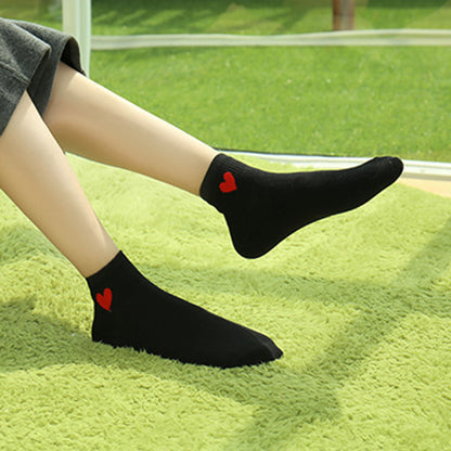Anna-Kaci Women's 5-Pair Ankle Socks with Ribbed Cuff and Embroidered Heart Accent for Everyday Comfort and Style
