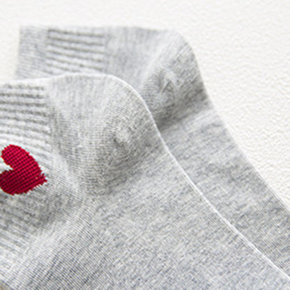 Anna-Kaci Women's 5-Pair Ankle Socks with Ribbed Cuff and Embroidered Heart Accent for Everyday Comfort and Style