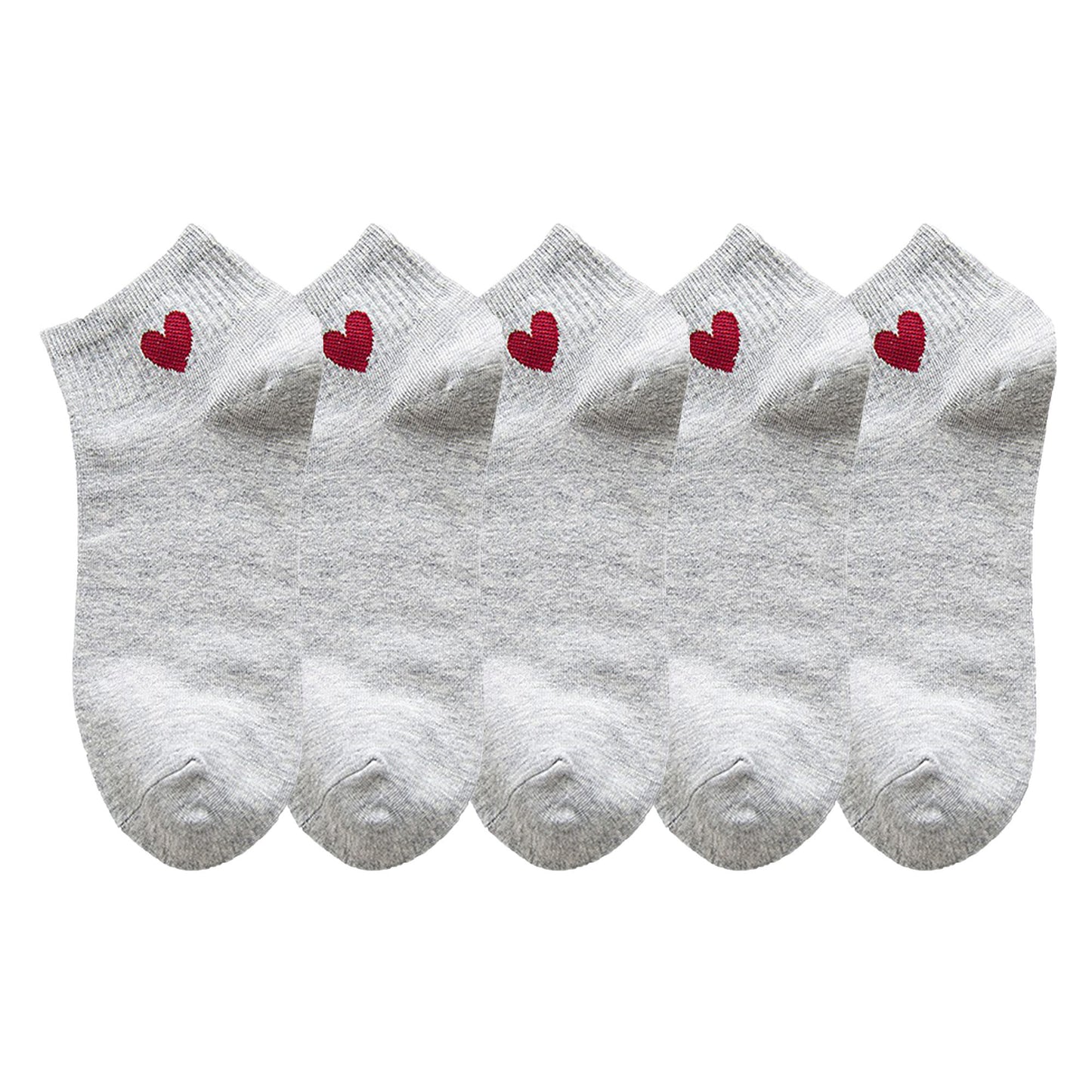 Anna-Kaci Women's 5-Pair Ankle Socks with Ribbed Cuff and Embroidered Heart Accent for Everyday Comfort and Style