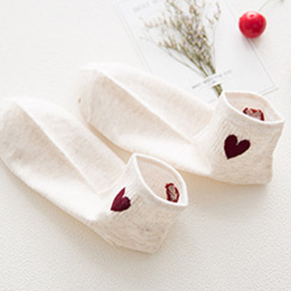 Anna-Kaci Women's 5-Pair Ankle Socks with Ribbed Cuff and Embroidered Heart Accent for Everyday Comfort and Style
