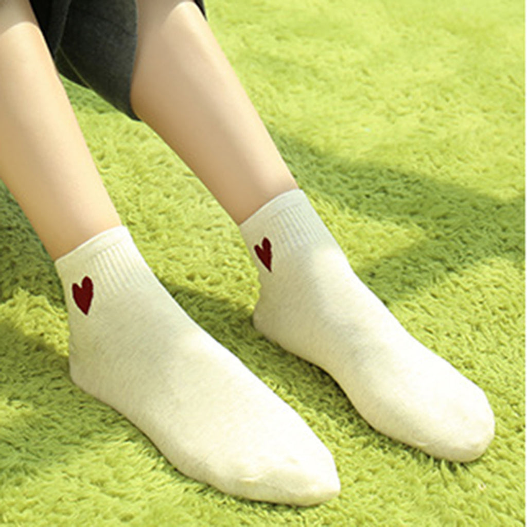 Anna-Kaci Women's 5-Pair Ankle Socks with Ribbed Cuff and Embroidered Heart Accent for Everyday Comfort and Style