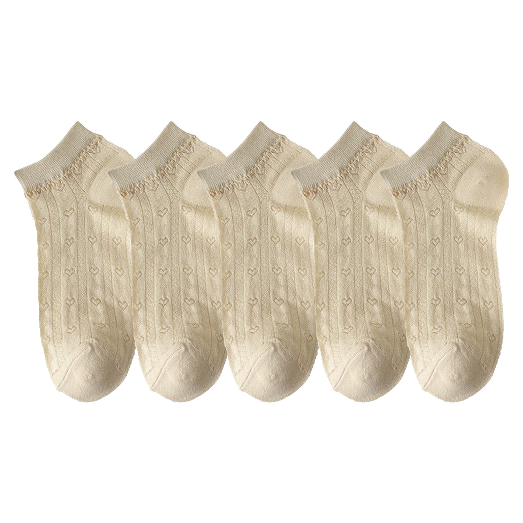 Anna-Kaci Women's 5-Pair Knit Ankle Socks with Delicate Heart Pattern and Ruffled Cuff Detail for Sweet Everyday Style