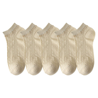 Anna-Kaci Women's 5-Pair Knit Ankle Socks with Delicate Heart Pattern and Ruffled Cuff Detail for Sweet Everyday Style