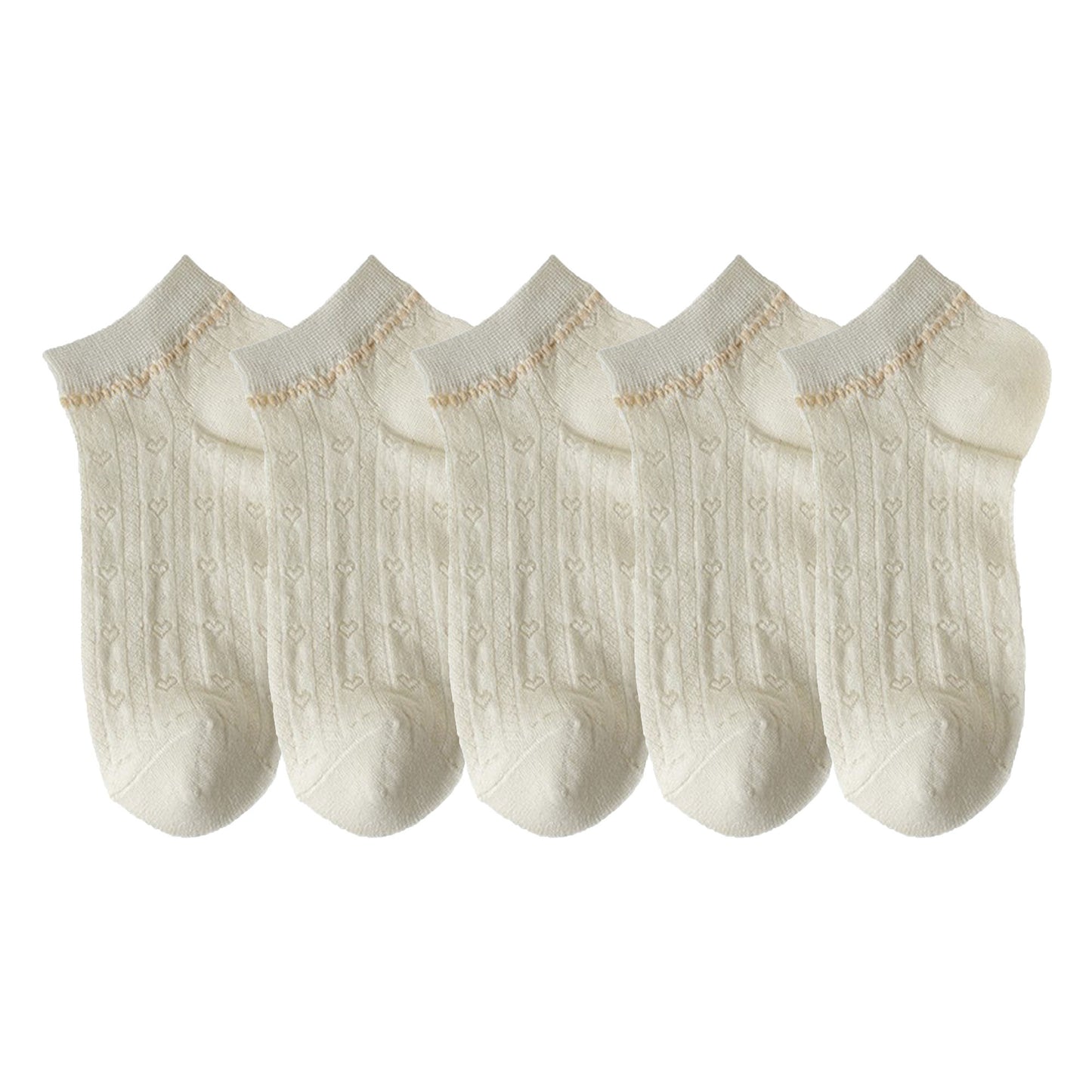 Anna-Kaci Women's 5-Pair Knit Ankle Socks with Delicate Heart Pattern and Ruffled Cuff Detail for Sweet Everyday Style