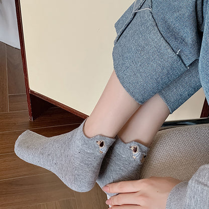 Anna-Kaci Women's 3-Pair No-Show Socks with Embroidered Dog Design and Soft Knit Low-Cut Fit for Casual Comfort