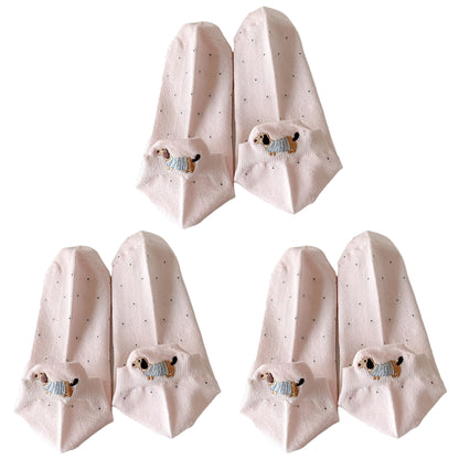 Anna-Kaci Women's 3-Pair No-Show Socks with Embroidered Dog Design and Soft Knit Low-Cut Fit for Casual Comfort