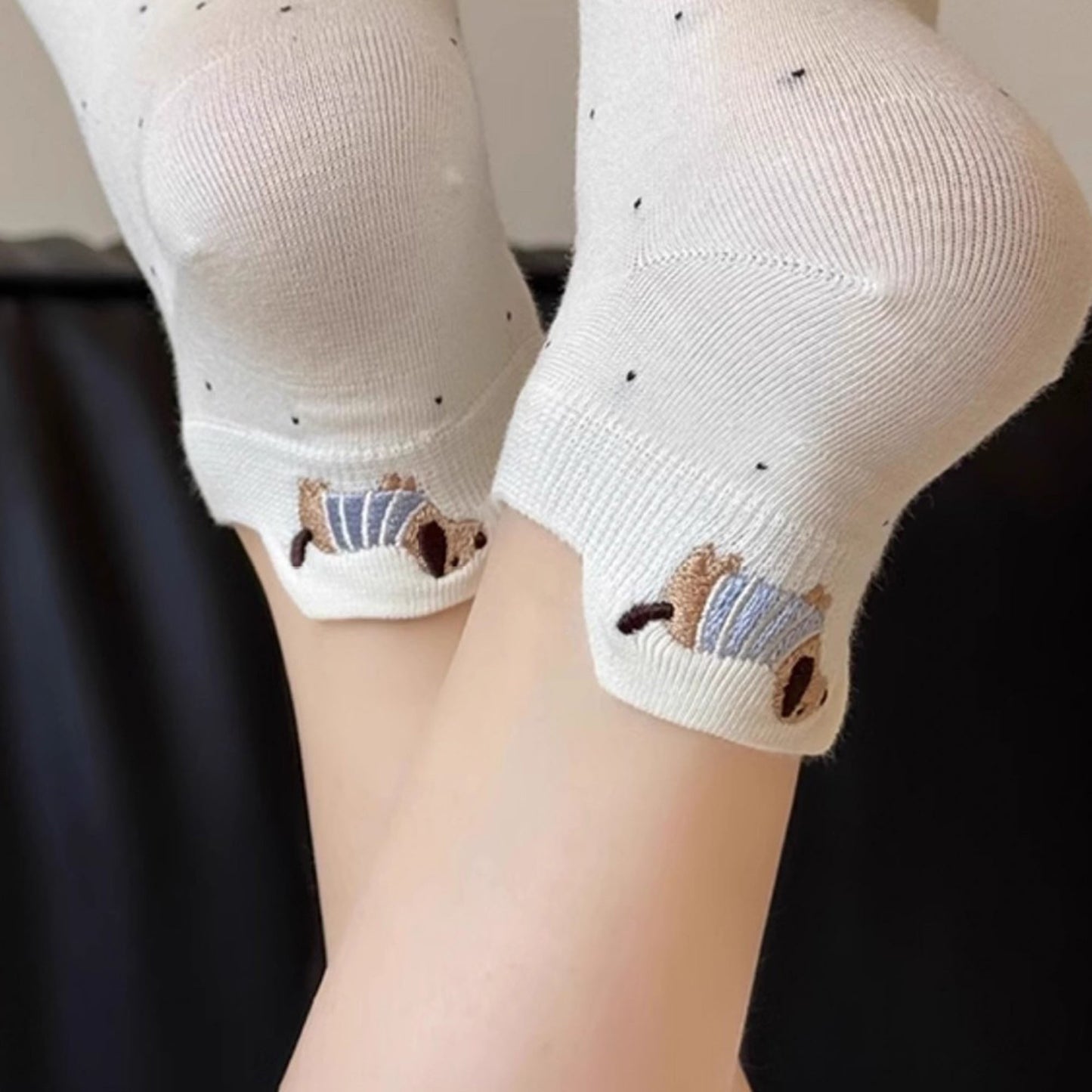 Anna-Kaci Women's 3-Pair No-Show Socks with Embroidered Dog Design and Soft Knit Low-Cut Fit for Casual Comfort