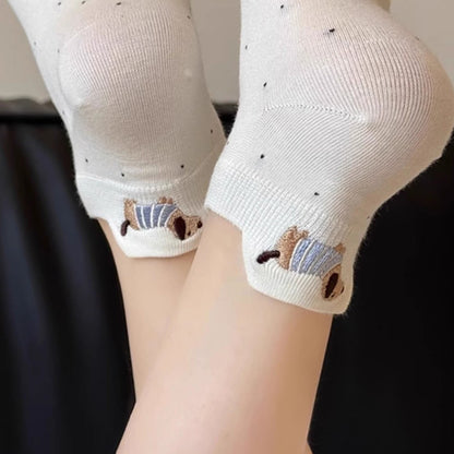 Anna-Kaci Women's 3-Pair No-Show Socks with Embroidered Dog Design and Soft Knit Low-Cut Fit for Casual Comfort