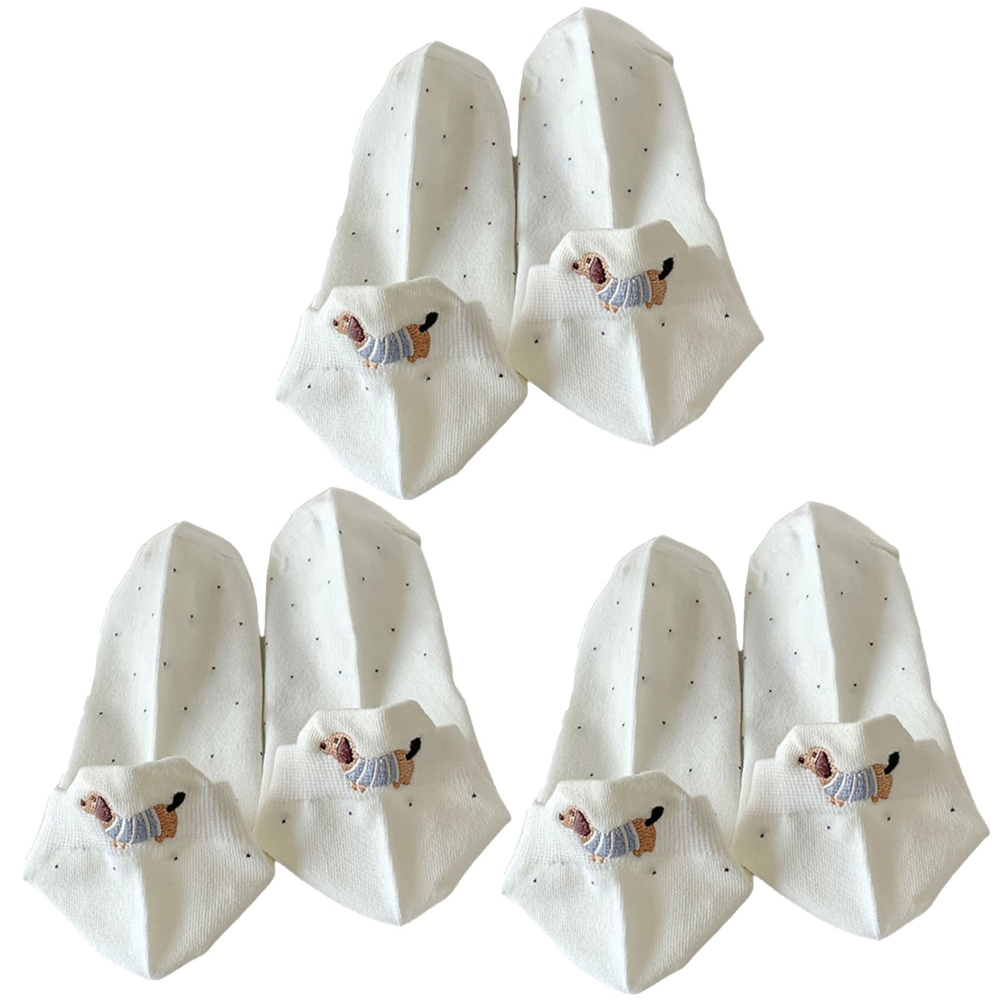 Anna-Kaci Women's 3-Pair No-Show Socks with Embroidered Dog Design and Soft Knit Low-Cut Fit for Casual Comfort