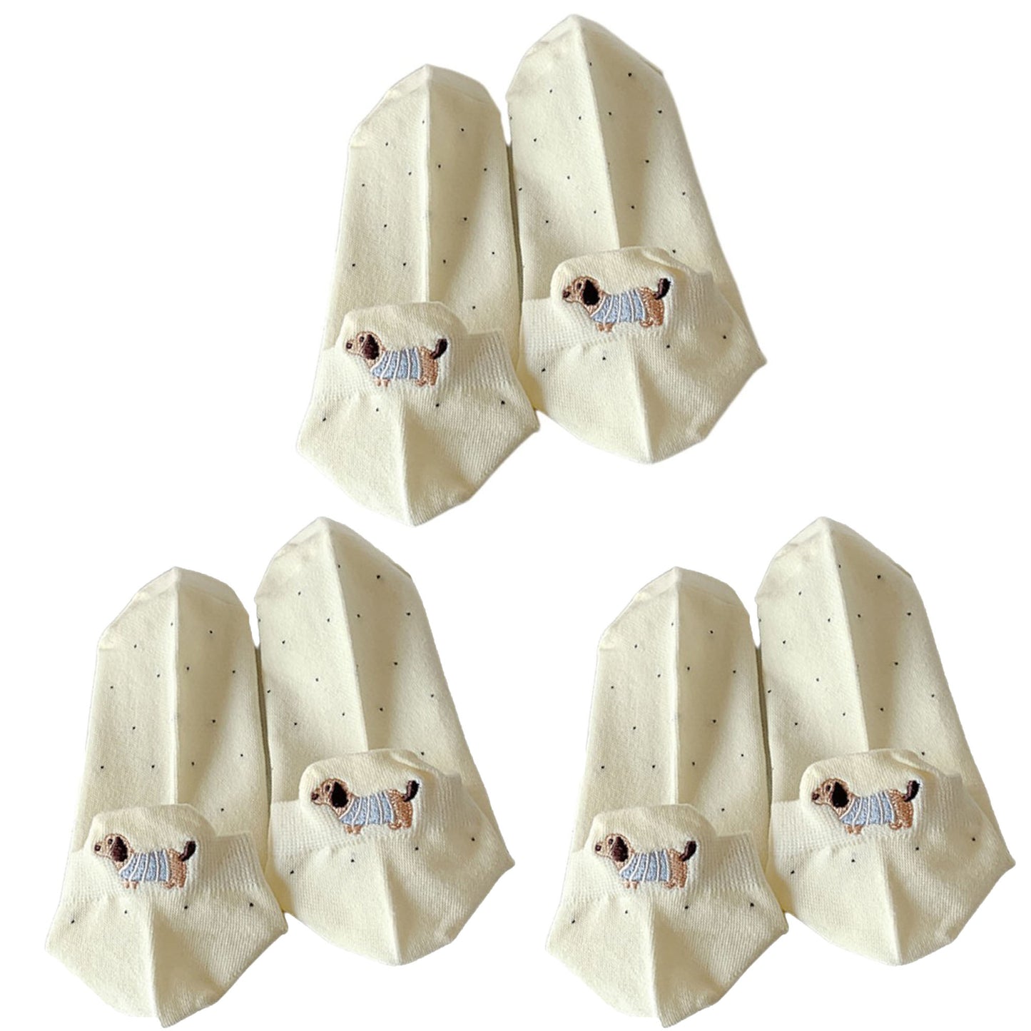 Anna-Kaci Women's 3-Pair No-Show Socks with Embroidered Dog Design and Soft Knit Low-Cut Fit for Casual Comfort