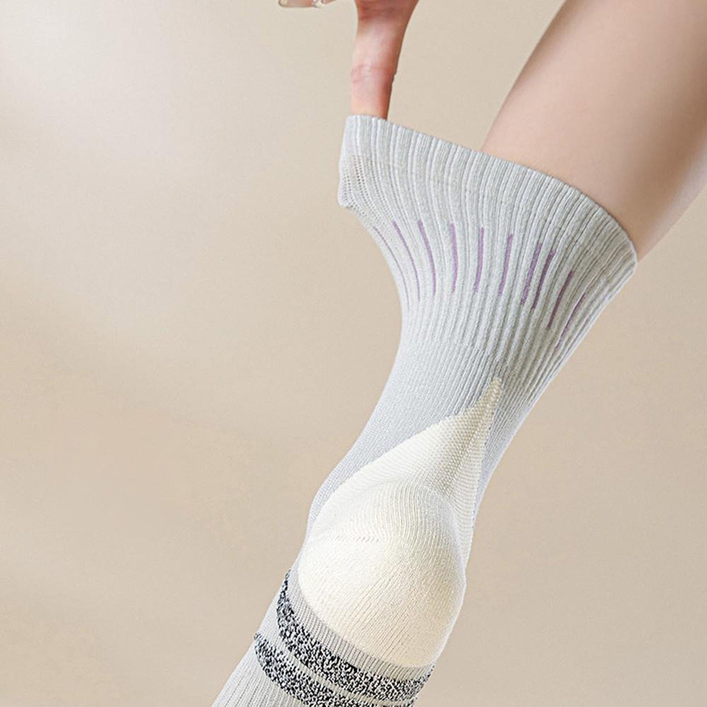 Anna-Kaci Women's 2-Pair Ribbed Crew Socks with Contrast Toe and Heel Design and Modern Abstract Knit Pattern