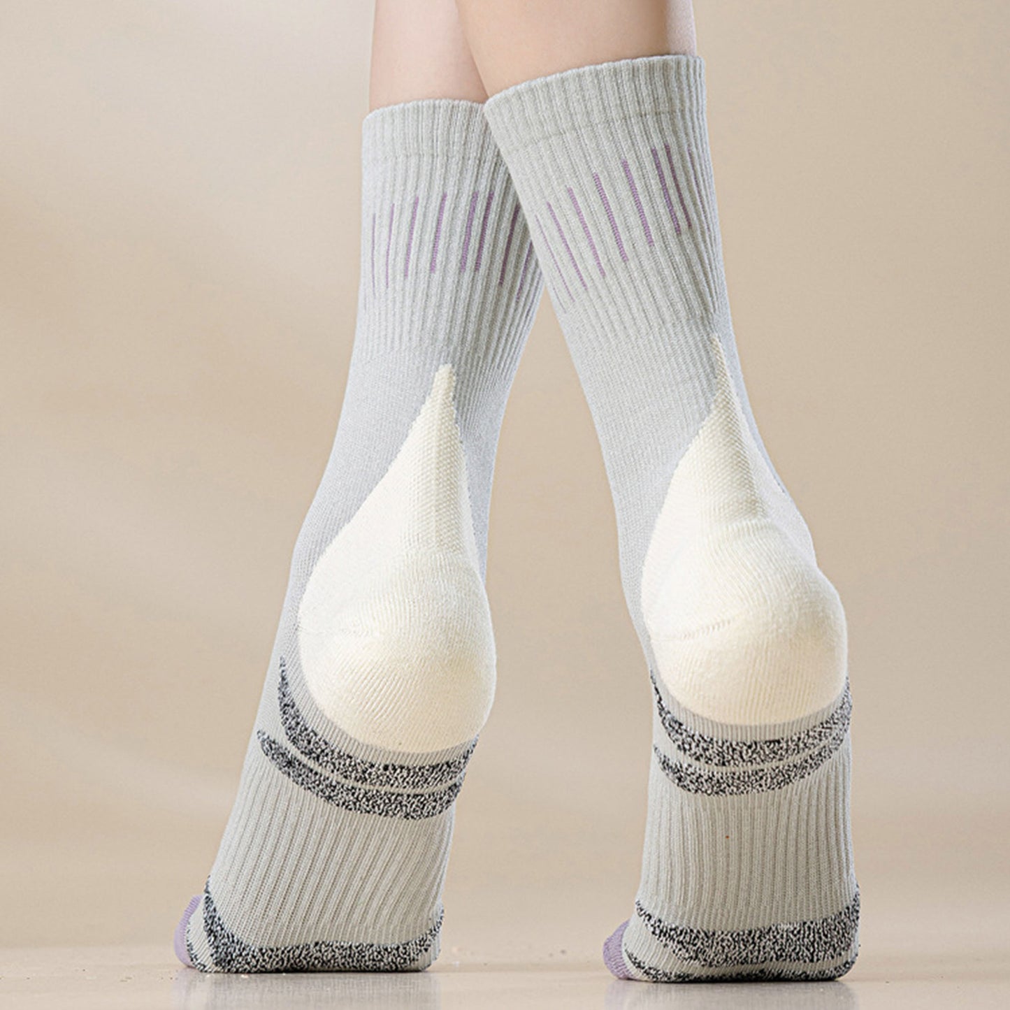 Anna-Kaci Women's 2-Pair Ribbed Crew Socks with Contrast Toe and Heel Design and Modern Abstract Knit Pattern