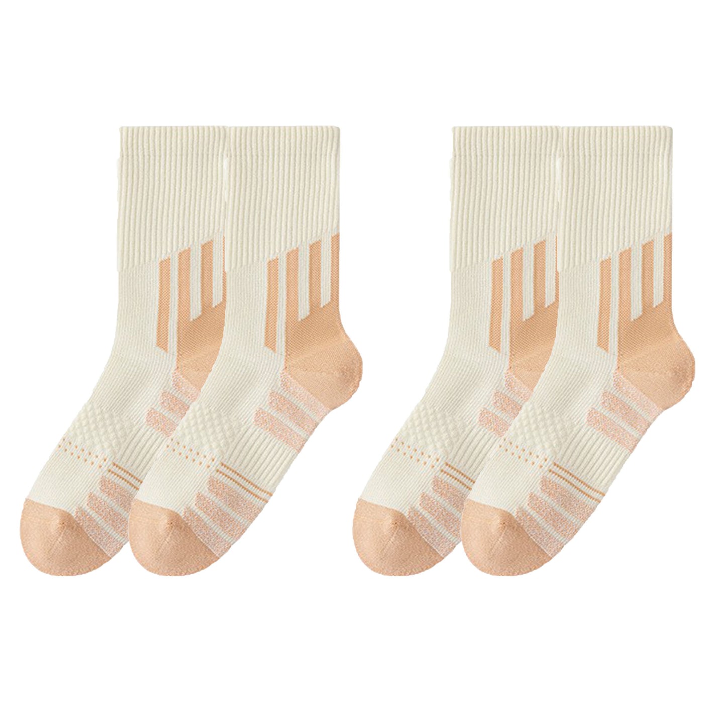 Anna-Kaci Women's 2-Pair Ribbed Crew Socks with Contrast Toe and Heel Design and Modern Abstract Knit Pattern