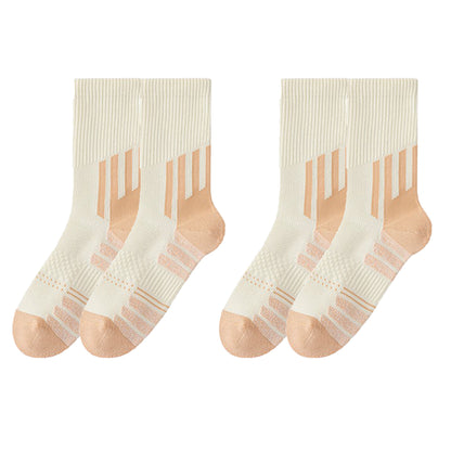 Anna-Kaci Women's 2-Pair Ribbed Crew Socks with Contrast Toe and Heel Design and Modern Abstract Knit Pattern