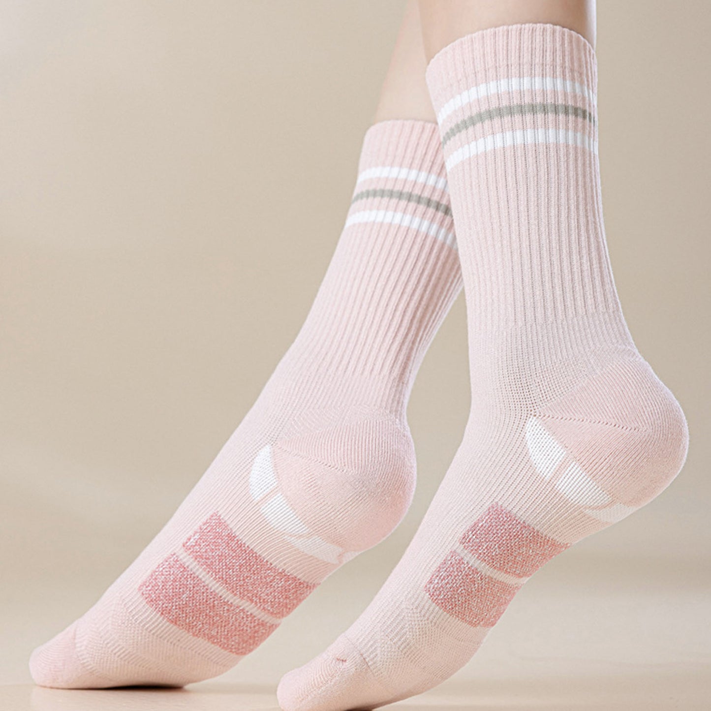 Anna-Kaci Women's 2-Pair Ribbed Crew Socks with Contrast Toe and Heel Design and Modern Abstract Knit Pattern
