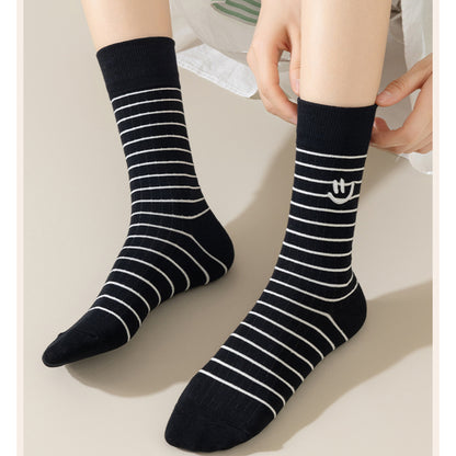 Anna-Kaci 3 Pairs Women's Casual Crew Socks Assorted Patterns Striped Polka Dot and Bow Embroidery