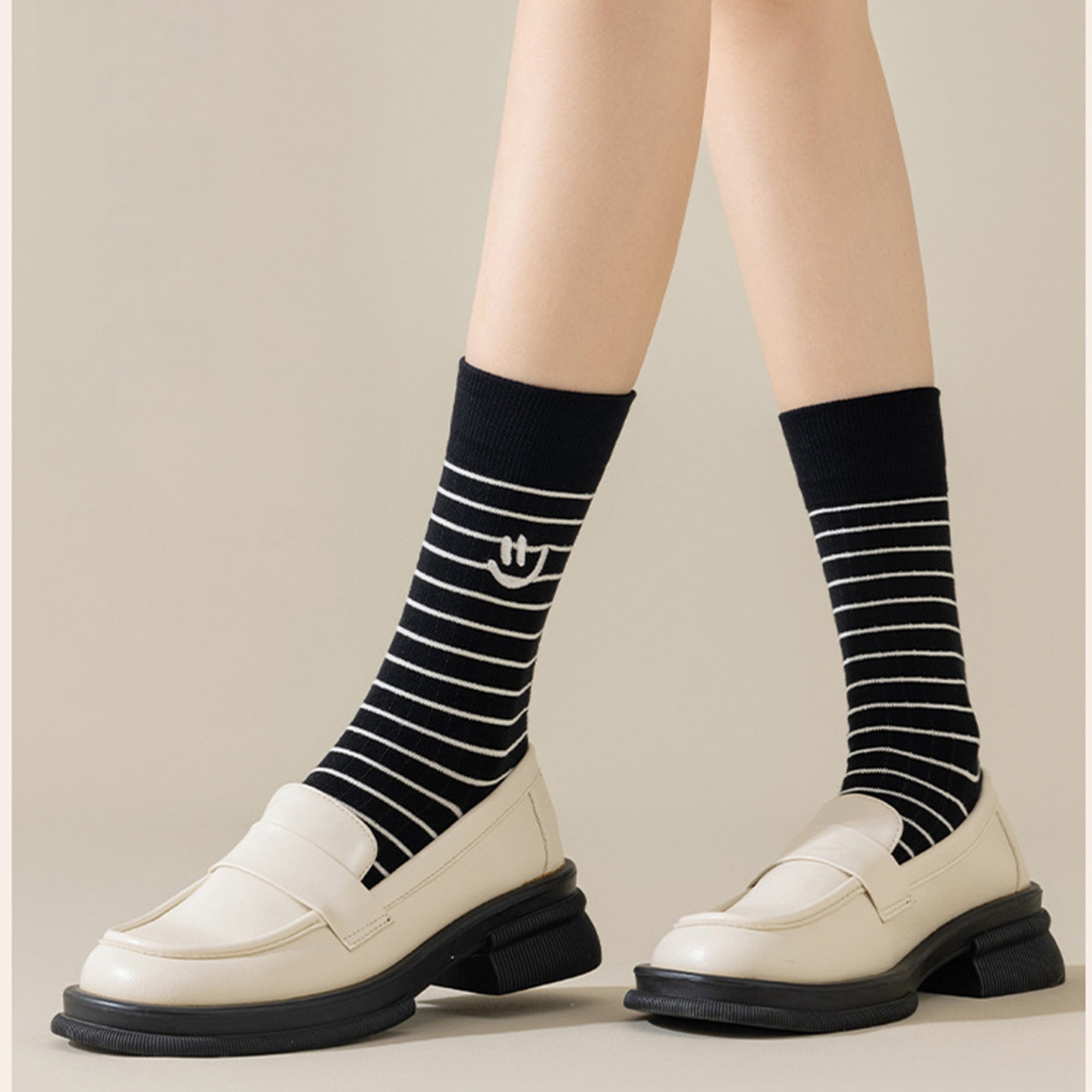Anna-Kaci 3 Pairs Women's Casual Crew Socks Assorted Patterns Striped Polka Dot and Bow Embroidery