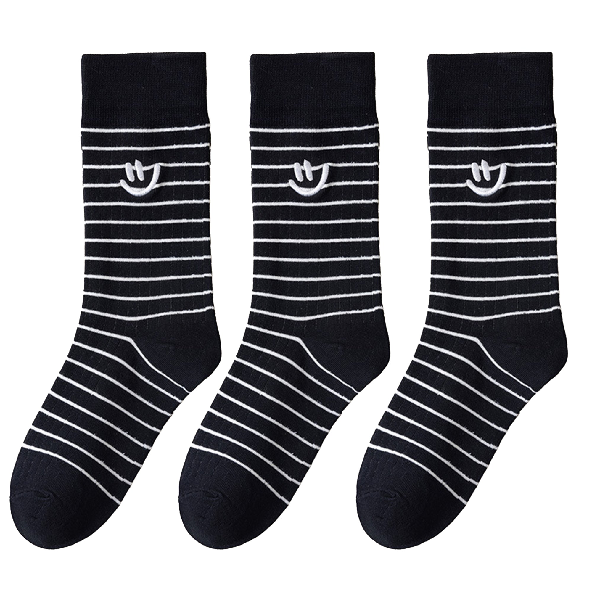 Anna-Kaci 3 Pairs Women's Casual Crew Socks Assorted Patterns Striped Polka Dot and Bow Embroidery
