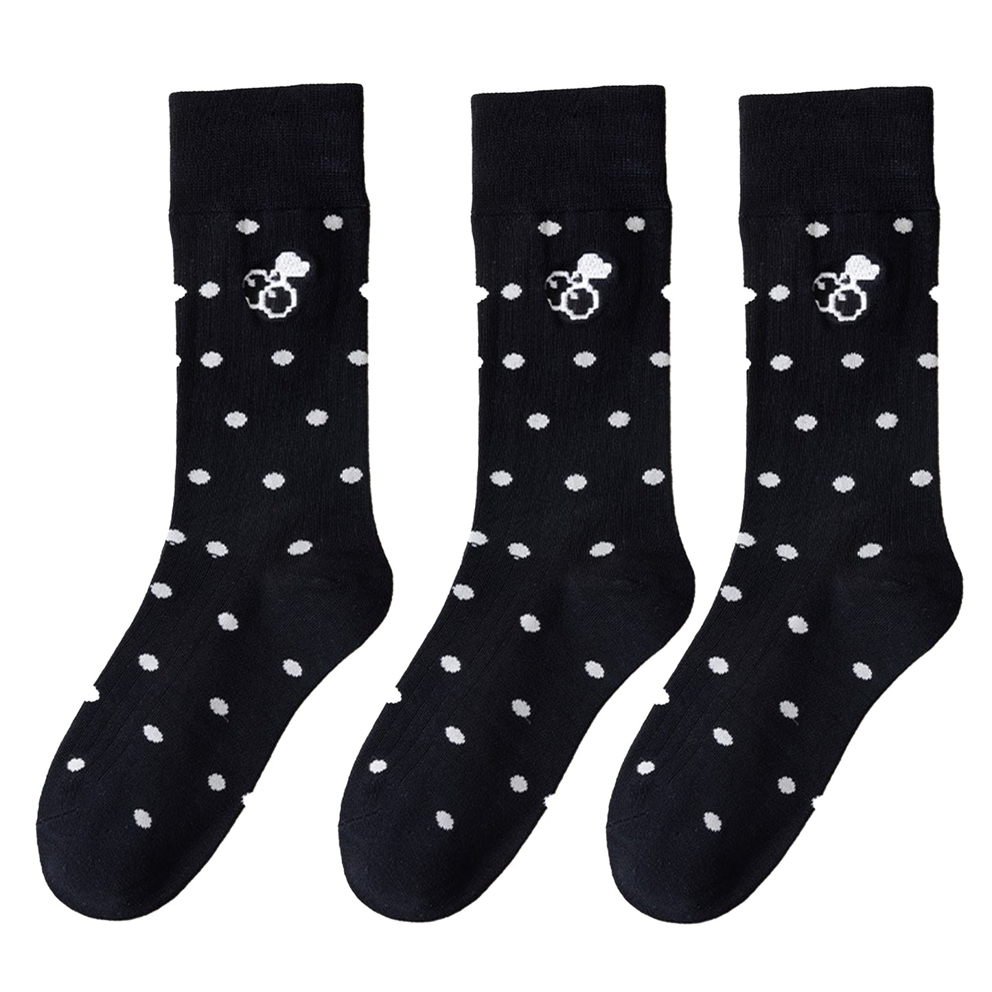 Anna-Kaci 3 Pairs Women's Casual Crew Socks Assorted Patterns Striped Polka Dot and Bow Embroidery