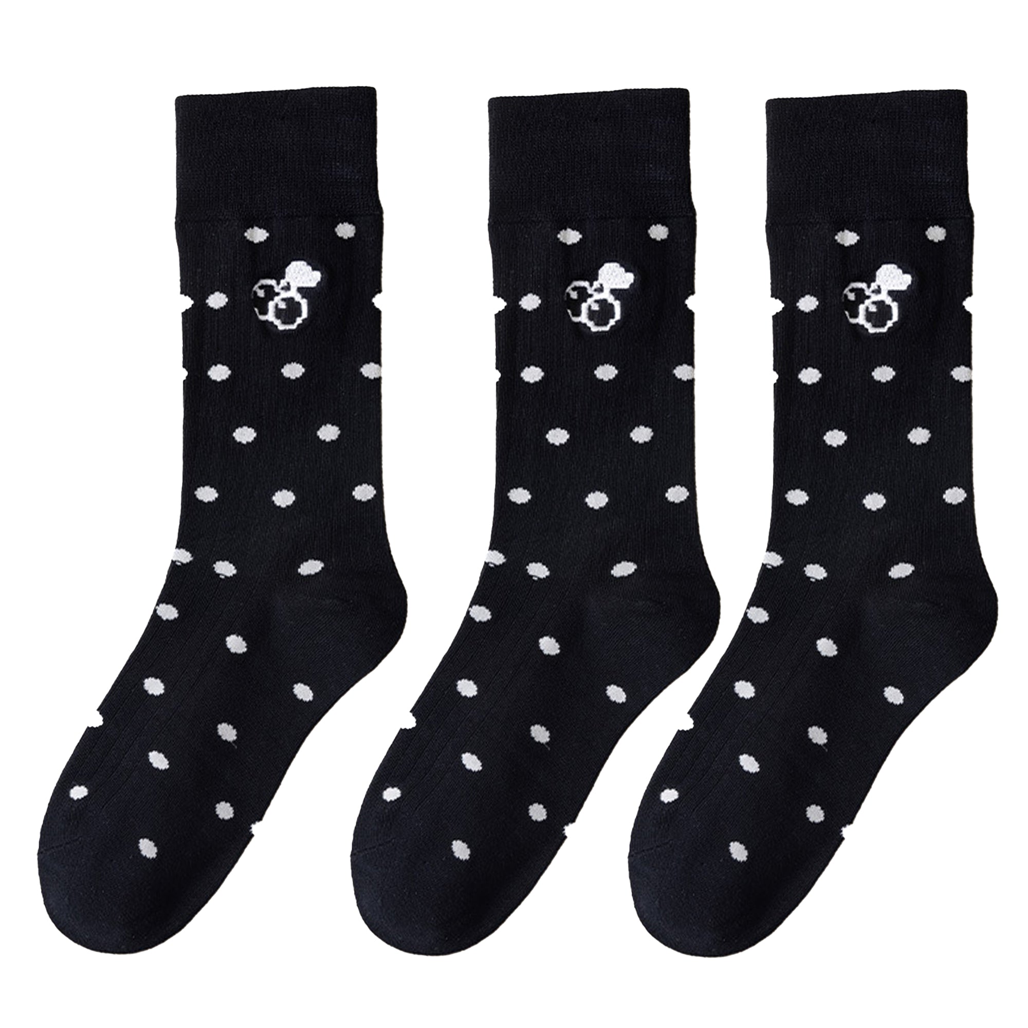 Anna-Kaci 3 Pairs Women's Casual Crew Socks Assorted Patterns Striped Polka Dot and Bow Embroidery