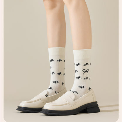 Anna-Kaci 3 Pairs Women's Casual Crew Socks Assorted Patterns Striped Polka Dot and Bow Embroidery