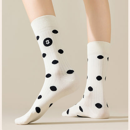 Anna-Kaci 3 Pairs Women's Casual Crew Socks Assorted Patterns Striped Polka Dot and Bow Embroidery